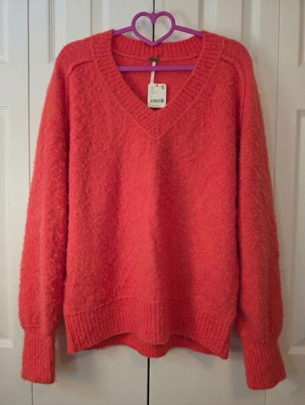 NWT Free People Theo Oversized V-Neck Fuzzy Alpaca Knit Sweater Red XS